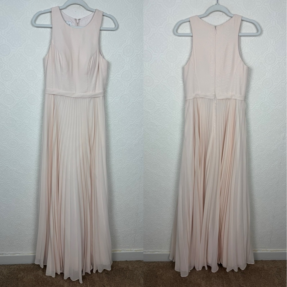 Azazie Lindie Maxi Dress Sleeveless Pleated 6‎ Rosette Bridesmaid Slit Pale Pink